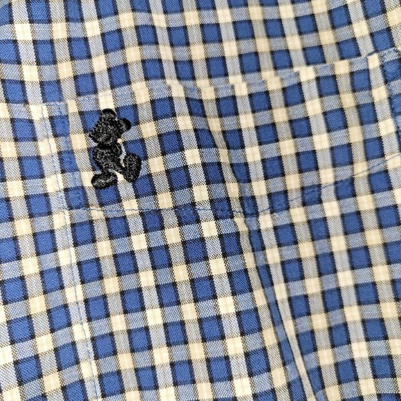Walt Disney World Short Sleeve Button Down Men's Size Large Plaid Blue Beige - Picture 4 of 7